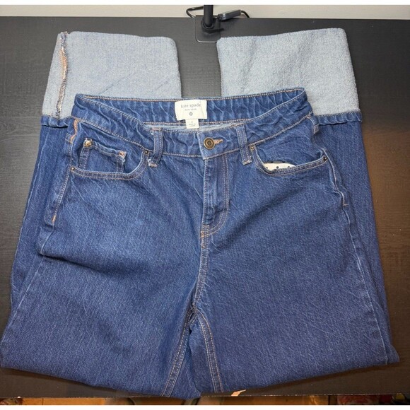 Kate Spade Denim Straight Leg Wide Cuff Jeans Cotton Dark Wash Sz 2 - Picture 7 of 12